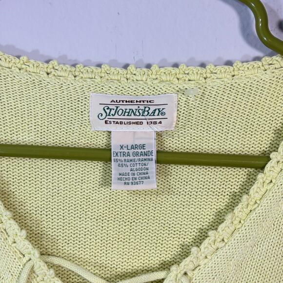 St Johns Bay Top Womens XL Yellow/Green V-Neck Knit Crochet 3/4 Sleeve Cottage - Picture 6 of 7